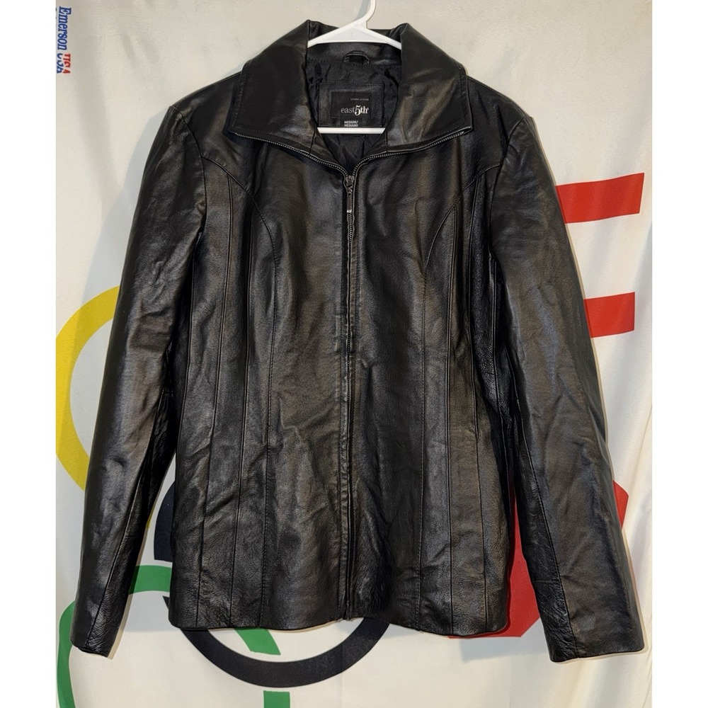 East 5th Genuine Leather Jacket Womens Medium Full Zip Y2K Vintage